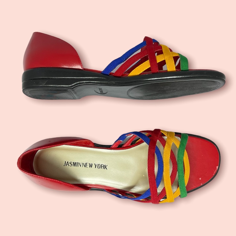Vintage 90s Y2K Rainbow Strappy Sandal Flats